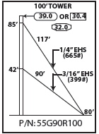 ROHN 55G Complete 100 Foot 90 MPH Guyed Tower R-55G90R100