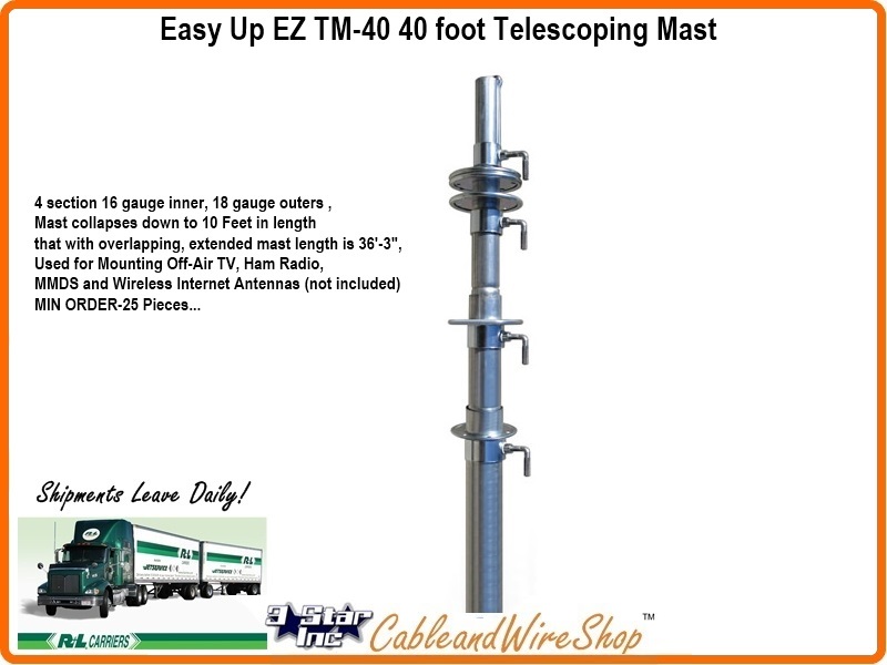 40 Foot Outdoor TV Antenna Telescopic Mast Rohn 40 Ft Telescoping Mast