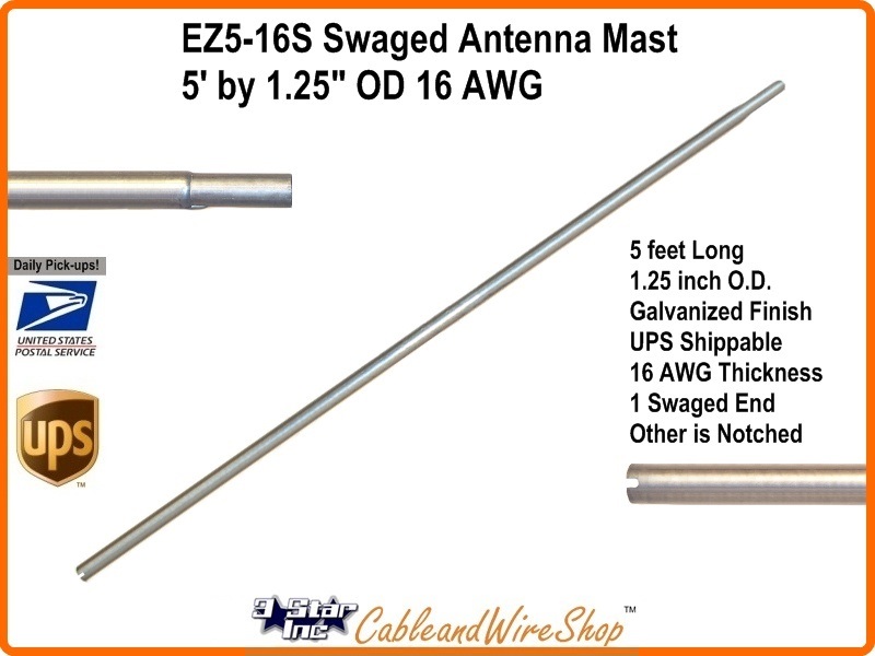 EZ516S 5 Foot x 1.25 inch 16 AWG Swaged Antenna Mast Tube Pipe Section