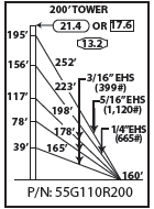 ROHN 55G Complete 200 Foot 110 MPH (Rev. G) Guyed Tower - 55G110R200