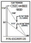 ROHN 65G Complete 120 Foot 90 MPH Guyed Tower 65G90R120