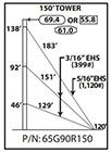 ROHN 65G Complete 150 Foot 90 MPH Guyed Tower 65G90R150