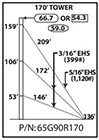 ROHN 65G Complete 170 Foot 90 MPH Guyed Tower 65G90R170