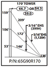 ROHN 65G Complete 170 Foot 90 MPH Guyed Tower 65G90R170