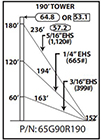 ROHN 65G Complete 190 Foot 90 MPH Guyed Tower 65G90R190