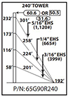 ROHN 65G Complete 240 Foot 90 MPH Guyed Tower 65G90R240