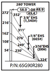 ROHN 65G Complete 280 Foot 90 MPH Guyed Tower 65G90R280