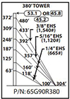 ROHN 65G Complete 380 Foot 90 MPH Guyed Tower 65G90R380