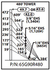 ROHN 65G Complete 480 Foot 90 MPH Guyed Tower 65G90R480