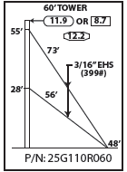 ROHN 25G Complete 60 Foot 110 MPH Guyed Tower R-25G110R060