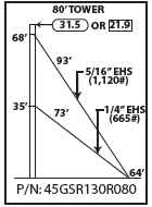 ROHN 45GSR Complete 80 Foot 130 MPH Guyed Tower R-45GSR130R080