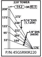 ROHN 45GSR Complete 220 Foot 90 MPH Guyed Tower R-45GSR90R220