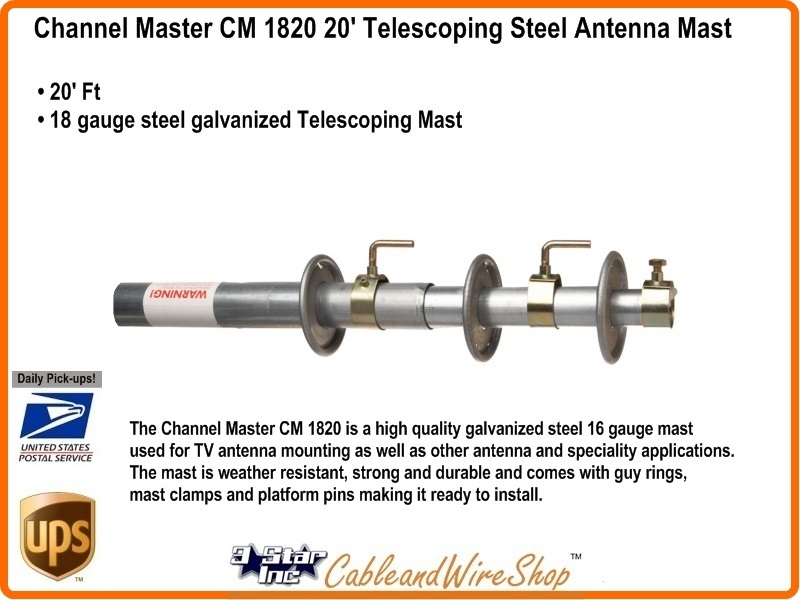 Channel Master CM1820 Telescopic Pushup 20 Foot 18 AWG Galvanized