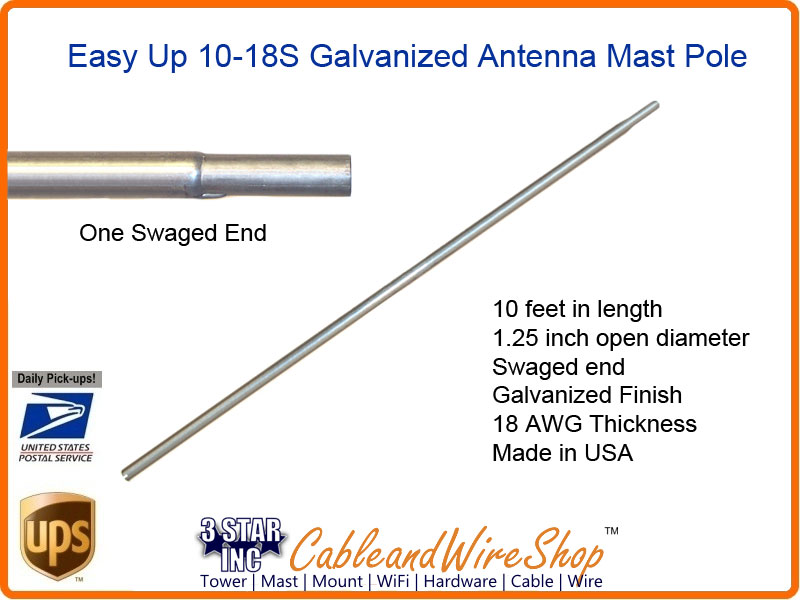 EZ1018S Swaged Antenna Mast 10 foot by 1.25" OD 18 AWG 3 Star