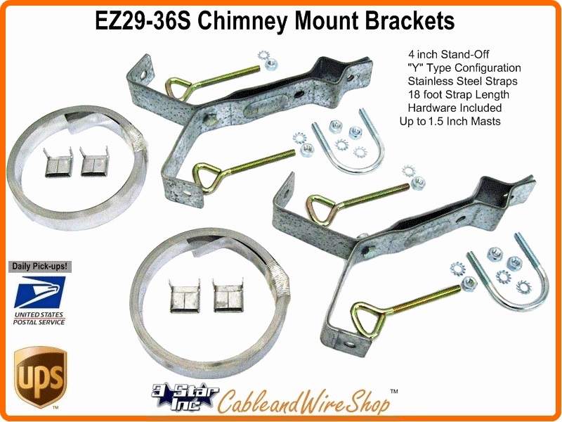 Z Style Chimney Mast Mount w/ 12' Stainless Straps Antenna Bracket EZ 28-24S 