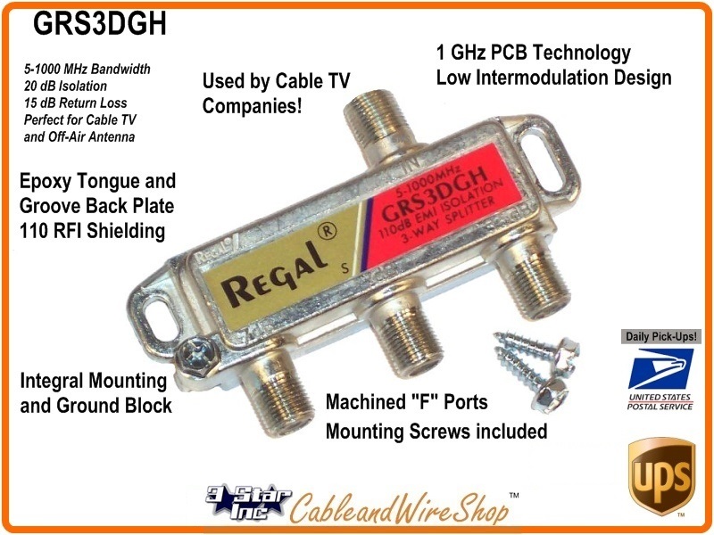 Regal 1 Ghz 3 Way Coax Cable Splitter GS3DGH10 
