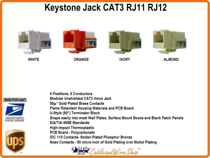 CAT3 /RJ11 /RJ12 Keystone Voice Jack Almond U | 3 Star ... keystone rj45 wiring diagram for 