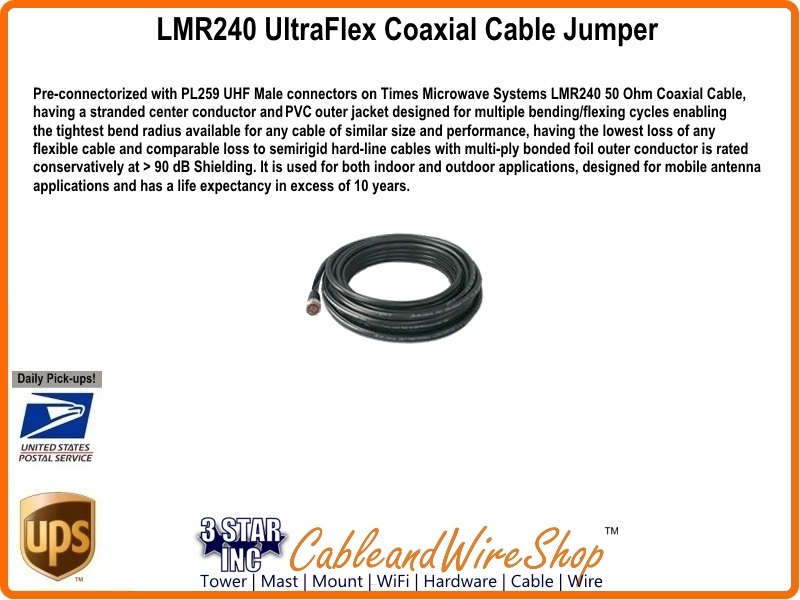 50 Ohm LMR240 UltraFlex Coaxial Cable by the Foot 3 Star Incorporated