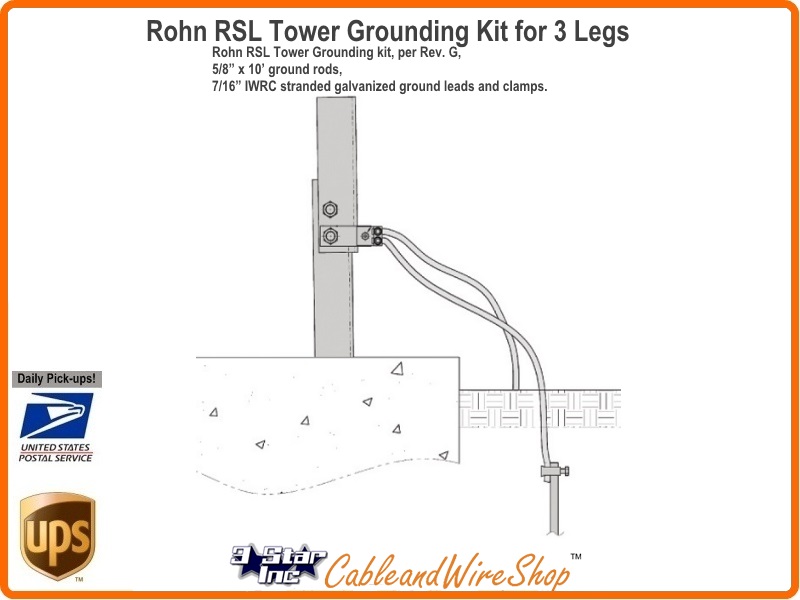 Rohn Rsl Tower Grounding Kit For 3 Legs, Grounding Tv Antenna Tower