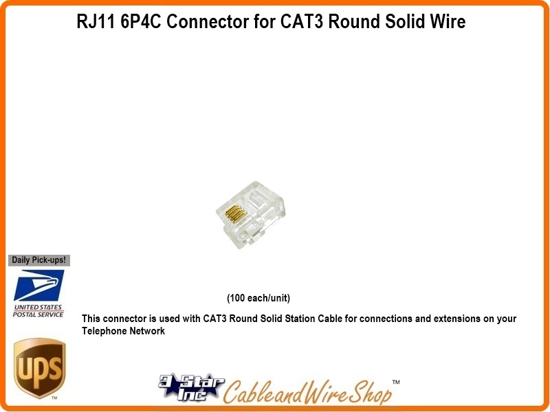 RJ11 6P4C Plug Connector for CAT3 Round Solid Wire rj22 connector wiring 