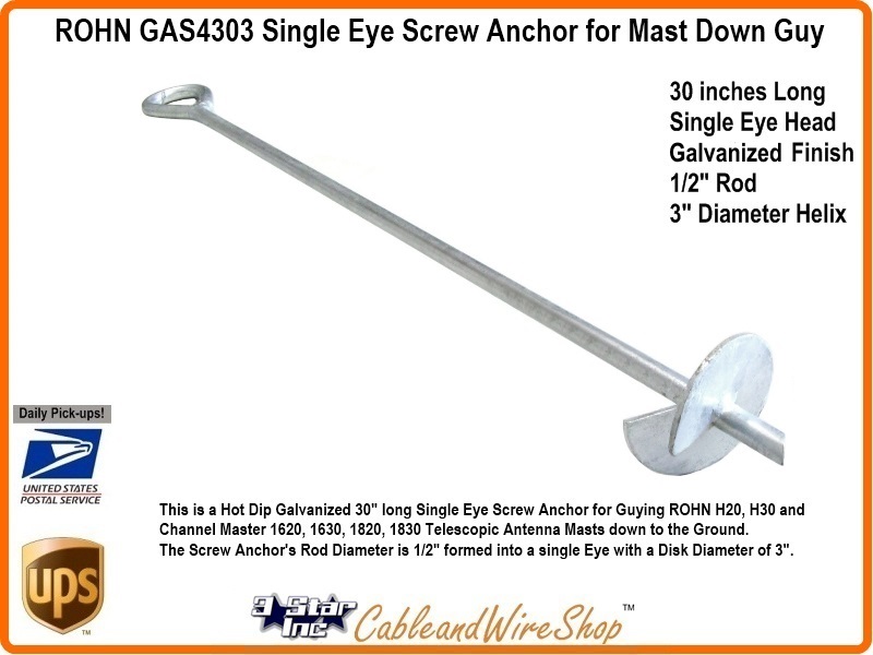 Down Guy Screw Anchor for Telescoping Mast 30" inch HDG Galvanized EZ 30 