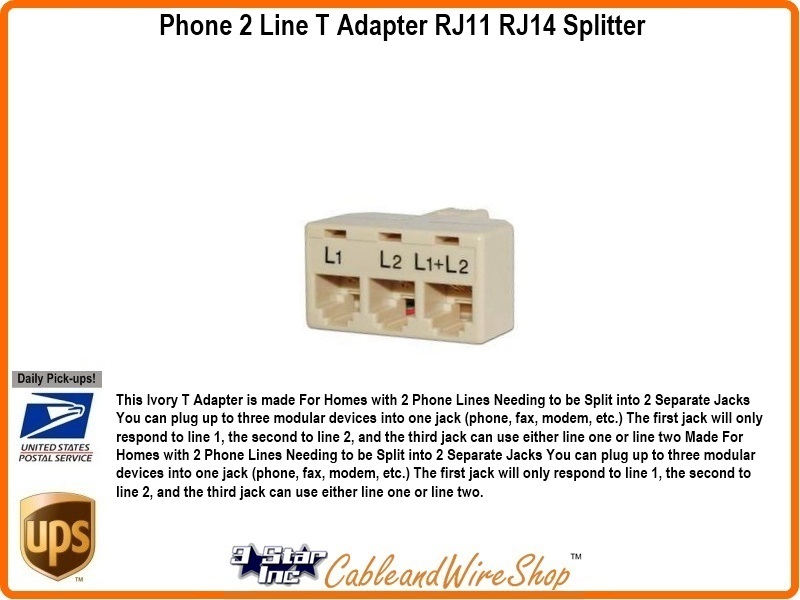 Phone 2 Line T Adapter RJ11 RJ14 Splitter | 3 Star Incorporated