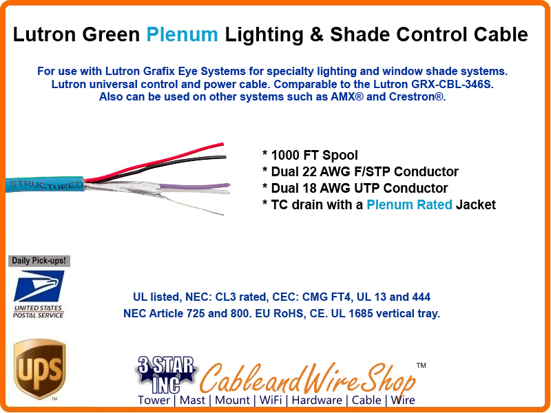 LUTRON Green Plenum Cable for Grafik Eye Systems 1000 FT ... lutron homeworks wiring diagram 