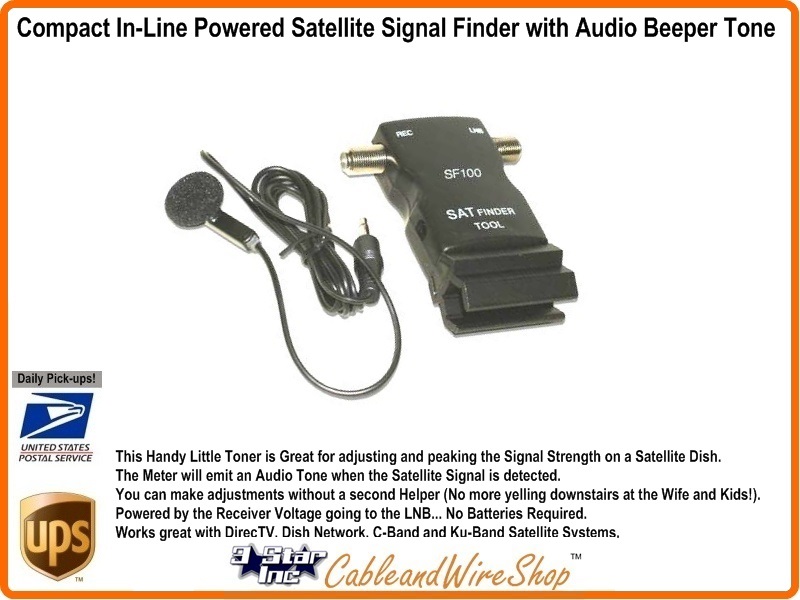 Compact In-Line Powered Satellite Signal Finder with Audio Beeper Tone