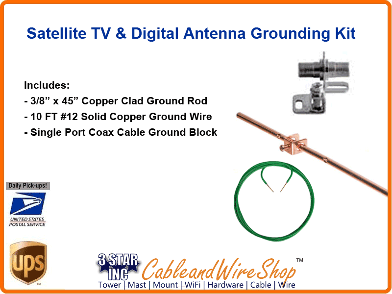 Complete Grounding Kit for Satellite TV Antennas | 3 Star ... satellite dish grounding diagram 