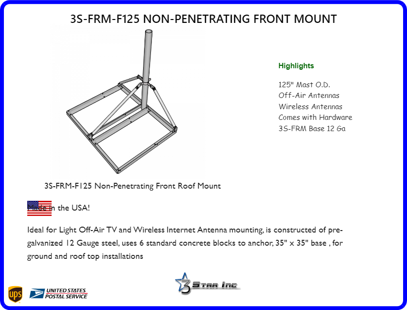 3SFRMF125 Front Mount w 60" x 1.25" Mast